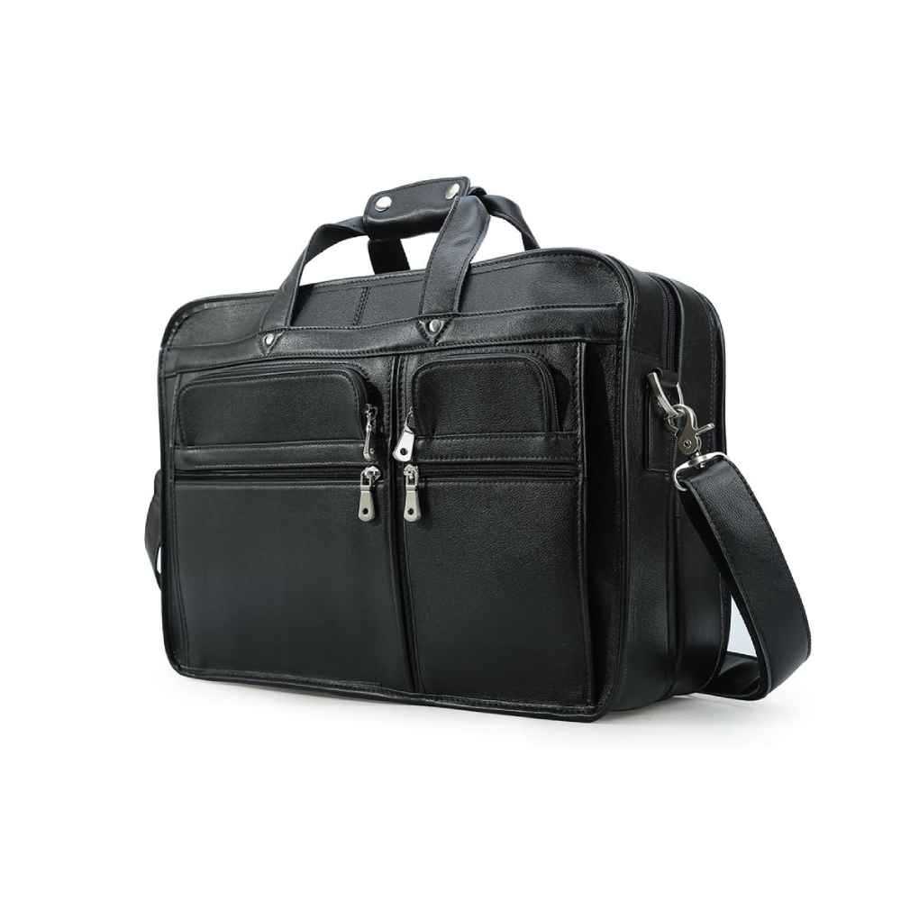 Coipdfty Large Men Black Full Grain Genuine Calf Leather Laptop Briefcase Bag For Men