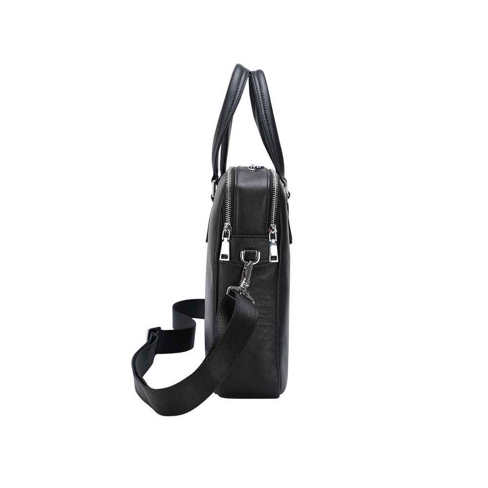 Black Soft Genuine Leather Business Bag Slim Handbag Shoulder Bag Genuine Leather Briefcase Laptop Bag for Men