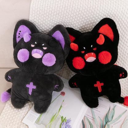 Adorable Black and Red Devil Cat Plush Pillow - Perfect Kitten Plushie Stuffed Animal for Kids
