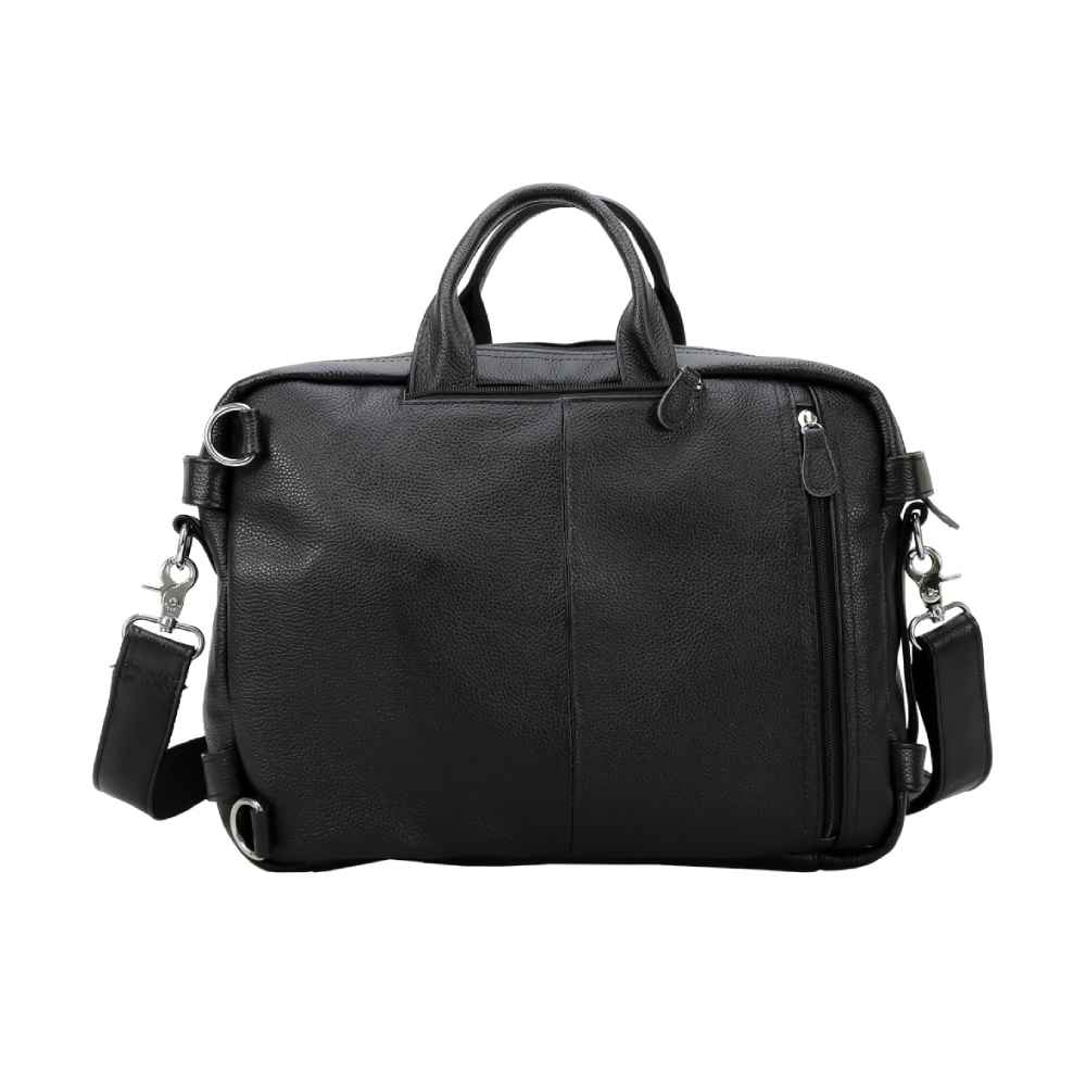 Coipdfty Business Black Top Grain Soft Genuine Leather Laptop Knapsack Cowhide Briefcase Backpack Convertible