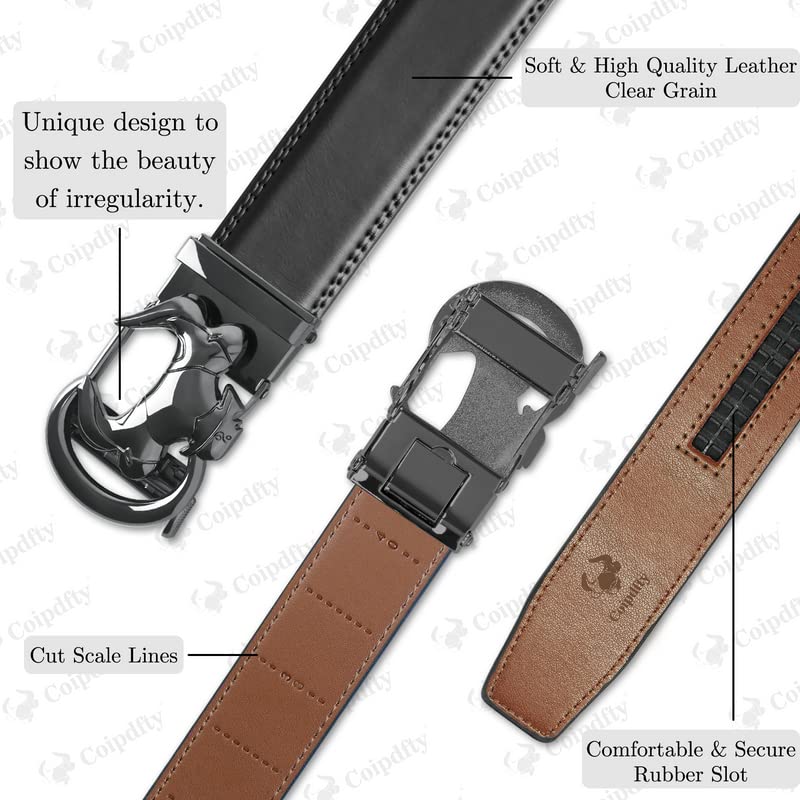 Men's Two-Layer Cowhide Automatic Buckle Belt, Black Ratchet Belt