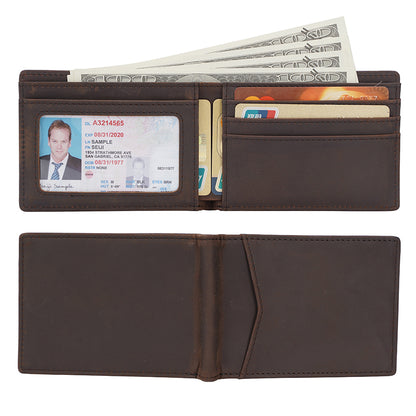 Vintage Men RFID Blocking Slim Full Grain Genuine Leather Short Wallet