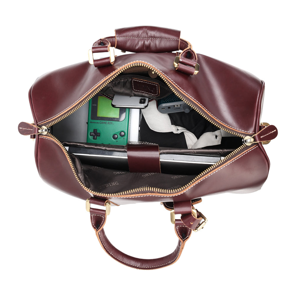 Custom Logo Chestnut Unisex Full Grain Genuine Leather Duffel