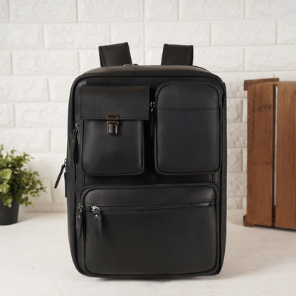 Black convertible full grain crazy horse leather removable backpack straps briefcase 15.6 inches laptop backpack