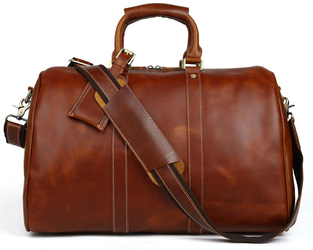 Custom Logo Chestnut Unisex Full Grain Genuine Leather Duffel