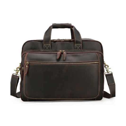 Coipdfty Vintage Large Capacity 17 Inch Cowhide Genuine Leather Travel Briefcase Bag Crazy Horse Leather Briefcas