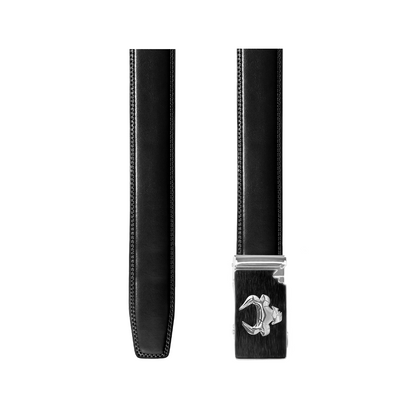 Men's Black Leather Belt with Automatic Buckle
