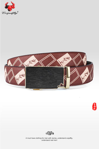 [ 200 ] Inclusiveness Edition: Burgundy Floral Checkered Leather Belt