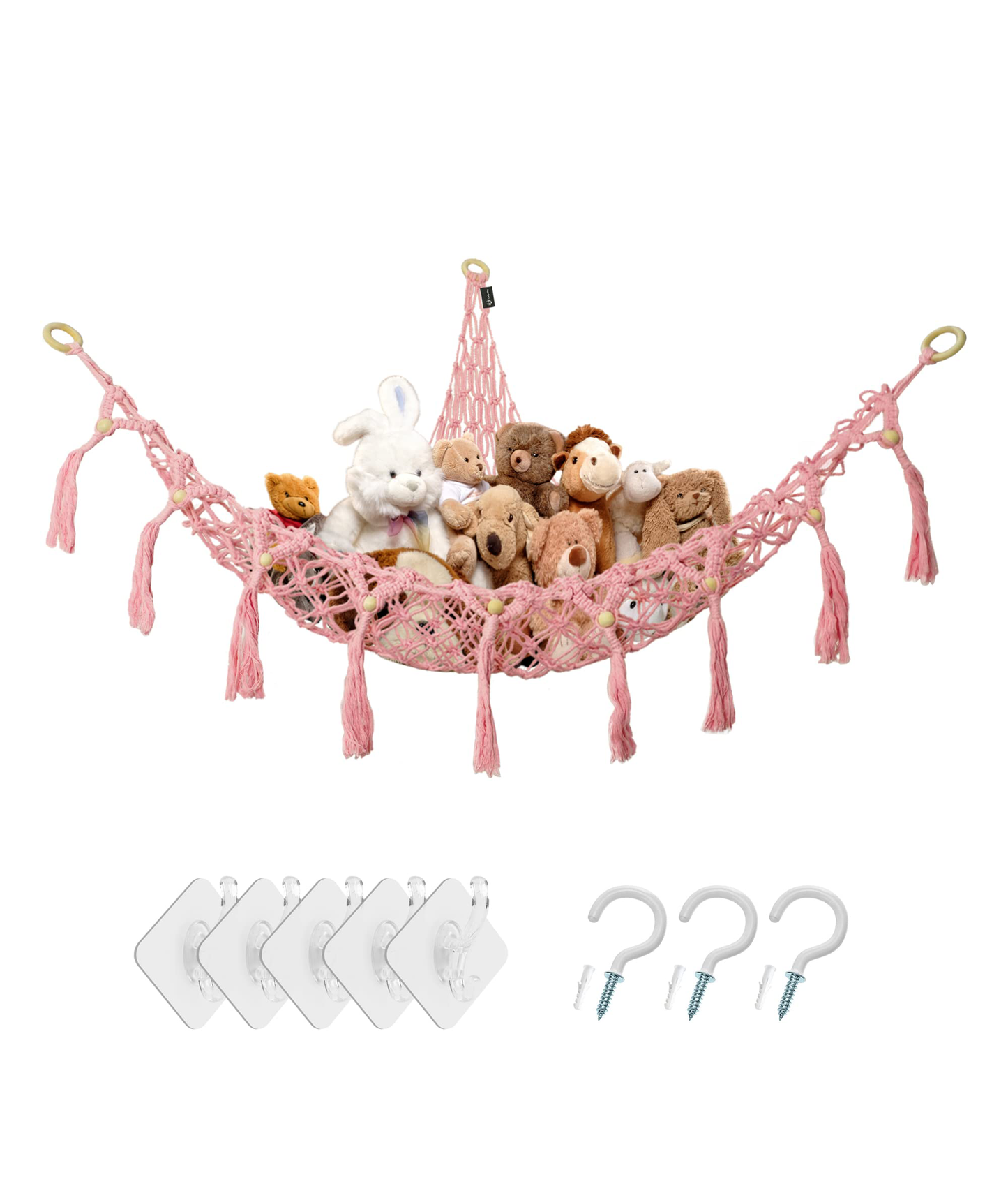 Hanging Boho Corner Plush Toys Display Net Holder,for Playroom Nursery Decor