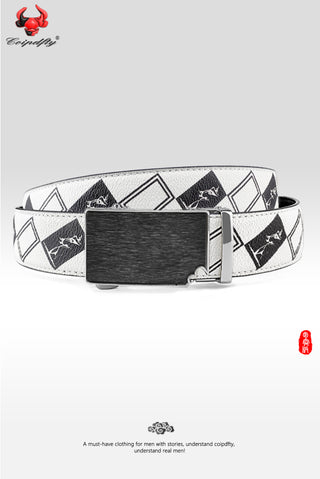 [ 168 ] Inclusiveness Edition: White Floral Checkered Leather Belt