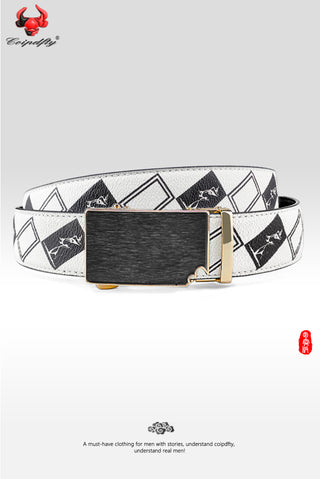 [ 168 ] Inclusiveness Edition: White Floral Checkered Leather Belt