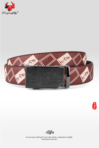 [ 200 ] Inclusiveness Edition: Burgundy Floral Checkered Leather Belt