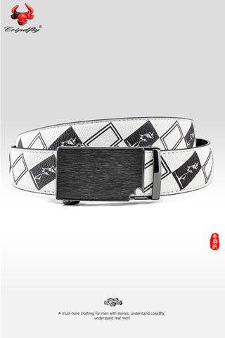 [ 168 ] Inclusiveness Edition: White Floral Checkered Leather Belt
