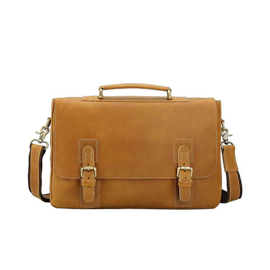 Coipdfty Male Genuine Cow Leather Vintage Shoulder Laptop Briefcase Handbag 14 Inches Laptop Briefcase For Men