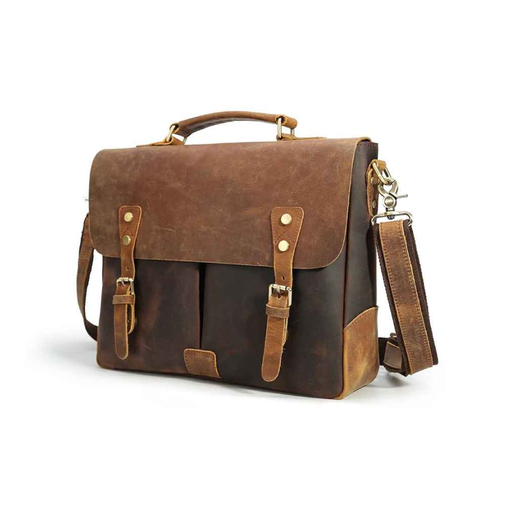 Coipdfty Executive Cowhide Laptop Messenger Bag Full Grain Leather Briefcase Man