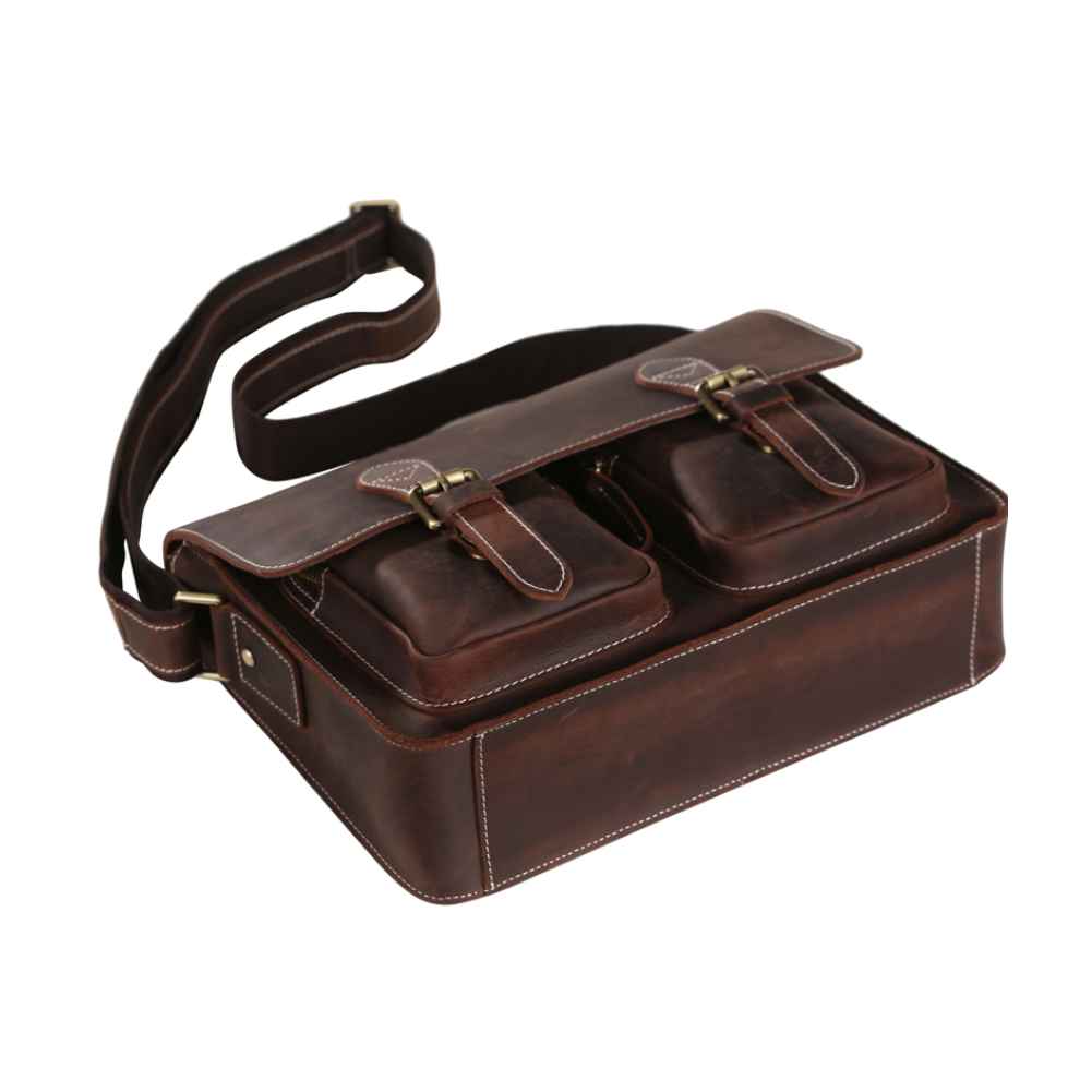 Coipdfty Top Grain Cowhide Laptop Messenger Bag Vintage Leather Briefcase For Men