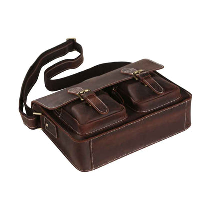 Coipdfty Top Grain Cowhide Laptop Messenger Bag Vintage Leather Briefcase For Men