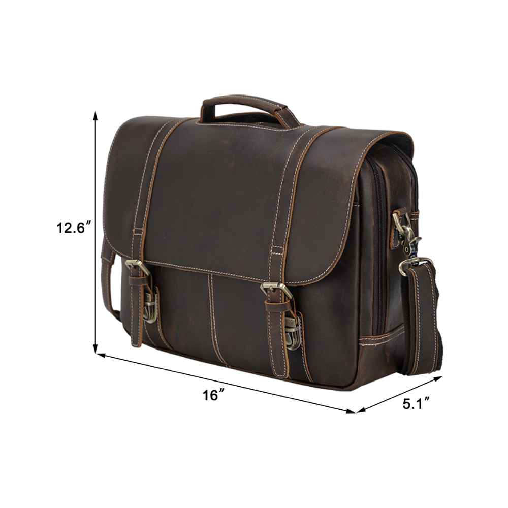 Coipdfty Top End Men Vintage Custom Full Grain Calf Cowhide Real Leather Attache Briefcase Messenger Bag For Lawyer