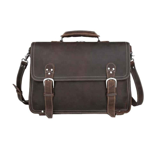Coipdfty Vintage Style Crazy Horse Leather Dark Brown Business Briefcase Bag 15.6 inch Leather Laptop Messenger Backpack For Men