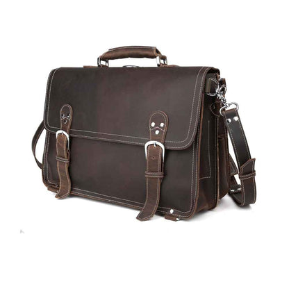 Coipdfty Vintage Style Crazy Horse Leather Dark Brown Business Briefcase Bag 15.6 inch Leather Laptop Messenger Backpack For Men