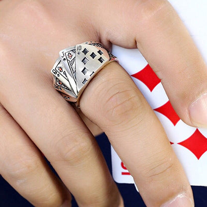 New Vintage-Style Poker Card Ring with Diamond Accents for Men & Women – Adjustable, Edgy & Unique