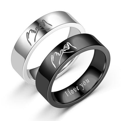 Titanium Steel Love Rings for Couples - 'I Love You' Engraved, Hand-in-Hand Design, Fade-Resistant, Unisex