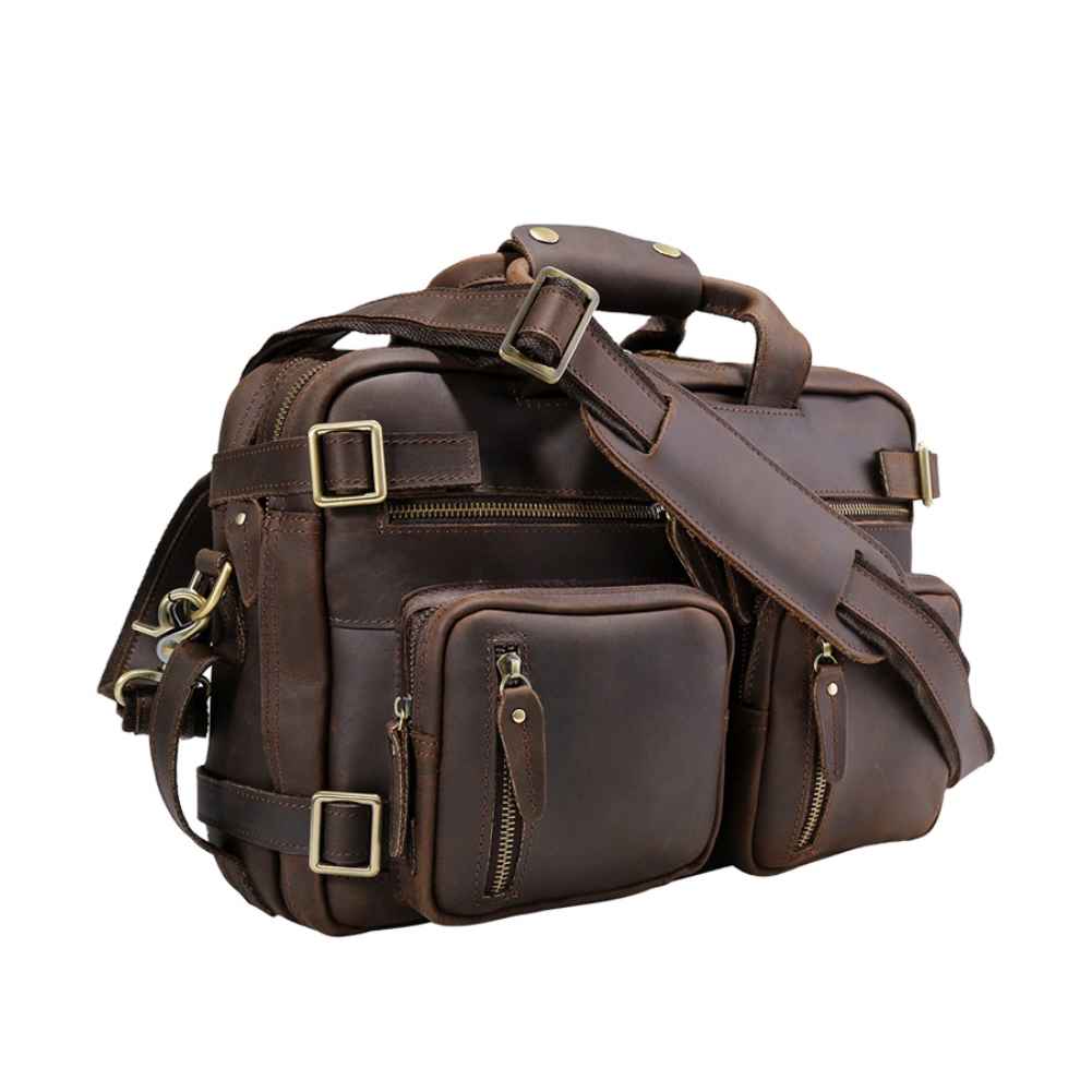 Coipdfty Men Expandable Genuine Leather Briefcase Convertible Backpack Shoulder Laptop Bag