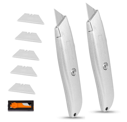 Premium utility knife | Box opener | 2-piece set | Retractable blade | Full metal body | Contains 2 utility knives