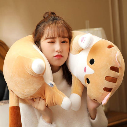 Cute cartoon cat long pillow doll toy, a warm gift for children and girlfriends