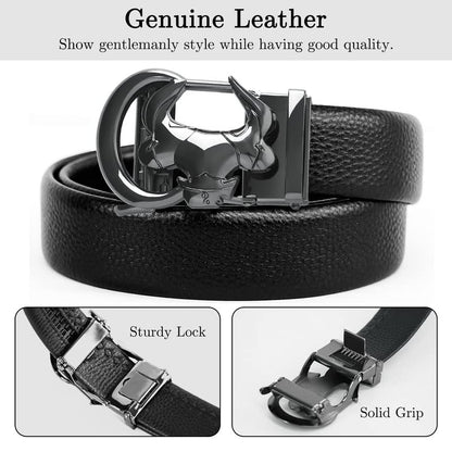 Lychee Pattern Cowhide Belt, Men's Ratchet Belt with Real Leather