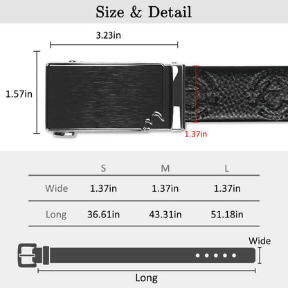 Top Layer Cowhide, Men's Casual Adjustable Slide Belt with Real Leather,