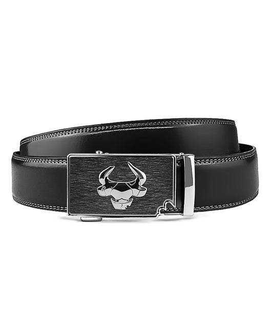 Men's Black Leather Belt with Automatic Buckle