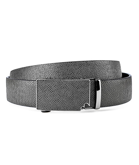 Unleash Elegance Black Leather Belt with Silver Missing Corner Design