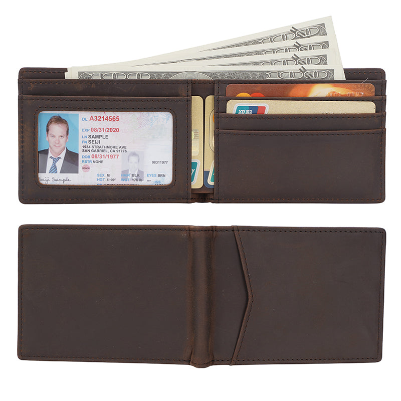 Vintage Men RFID Blocking Slim Full Grain Genuine Leather Short Wallet