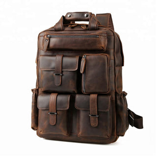 [ On Sale ] COIPDFTY 16 Inch Genuine Leather Laptop Travel Cowhide Leather Multiple Laptop Day Pack Crazy Horse Leather Backpack