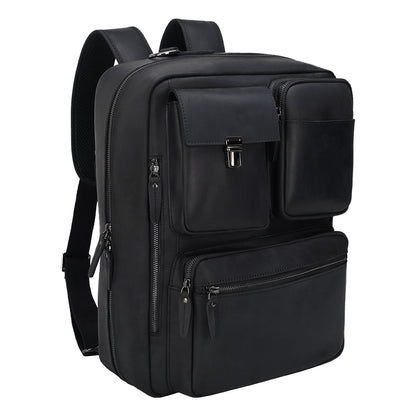 Black convertible full grain crazy horse leather removable backpack straps briefcase 15.6 inches laptop backpack