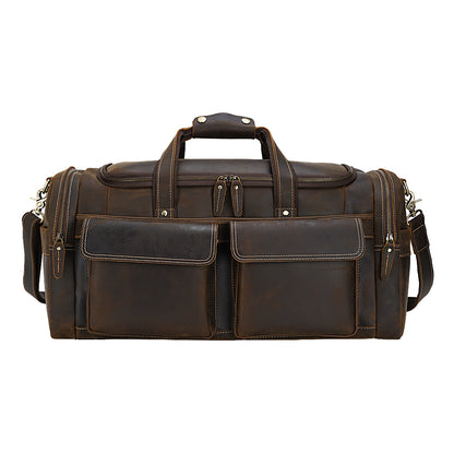 Vintage Brown Buffalo Real Leather Men Overnight Weekend Travel Bags Garment Duffel Bag Genuine Leather