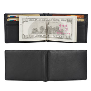 [ On Sale ] RFID Blocking Fashion Men Slim Black Soft Leather Wallet With Metal Clip