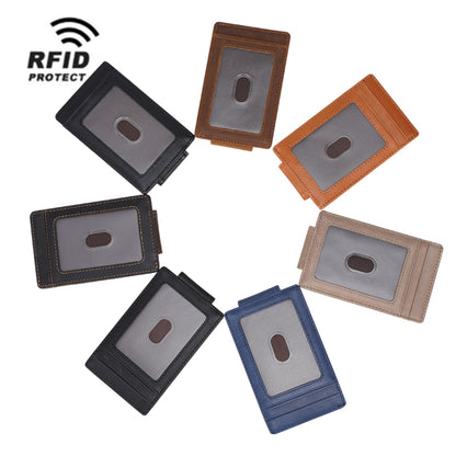 Men Custom Brown Genuine Leather RFID Blocking Strong Magnet Money Clip Real Leather Money Clip Card Holder