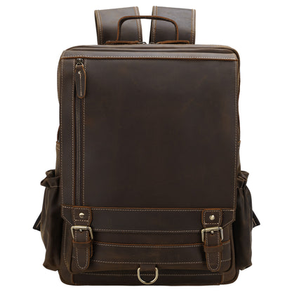 COIPDFTY Men Brown Premium Leisure Geniune Leather Backpacks Italian Crazy Horse Real Leather Backpack Bags
