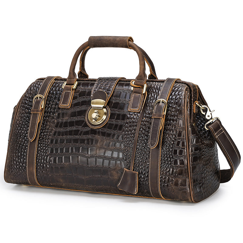 Luxury Genuine Leather Mens Crocodile Embossed Weekend Travel Bag Leather Luggage bag