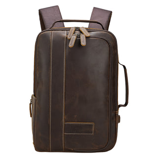[ On Sale ] COIPDFTY Men's Genuine Cow Leather Back Pack Bag 15.6 Inch Expansion Laptop Backpack Bag With USB