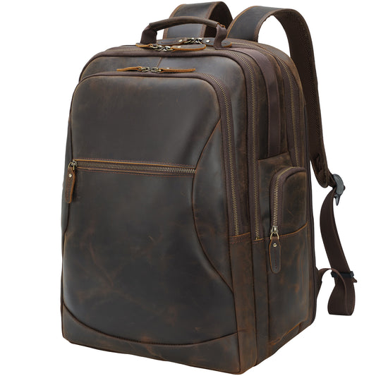 COIPDFTY New Arrive Wholesale Custom Genuine Crazy Horse Men Brown Leather Backpack Bag Laptop Real Leather Computer Bag Backpack