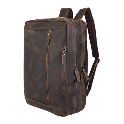 Retro men's leather business backpack briefcase convertible multifunctional crossbody single shoulder laptop bag