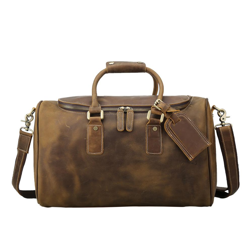 Retro Brown Full Grain Genuine Cow Leather Travel Weekend Holdall Overnight Bag