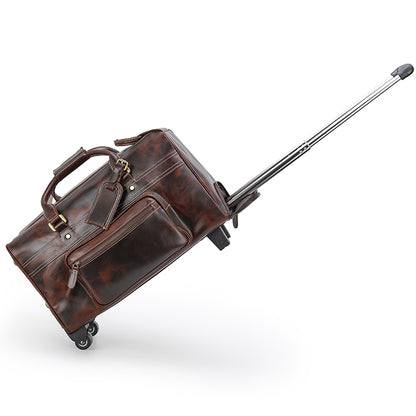Genuine leather trolley bag wheeled leather duffle bag Leather duffle bag with wheels