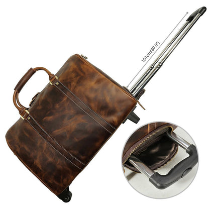 High Quality Genuine Leather Travel Trolley Bags Men's Handmade Crazy Horse Leather Luggage Bag for Travel