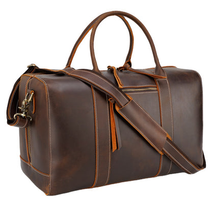 Vintage Mens Full Grain Crazy Horse Leather Weekender Overnight Duffle Bag Genuine Leather Travel Duffel Bag