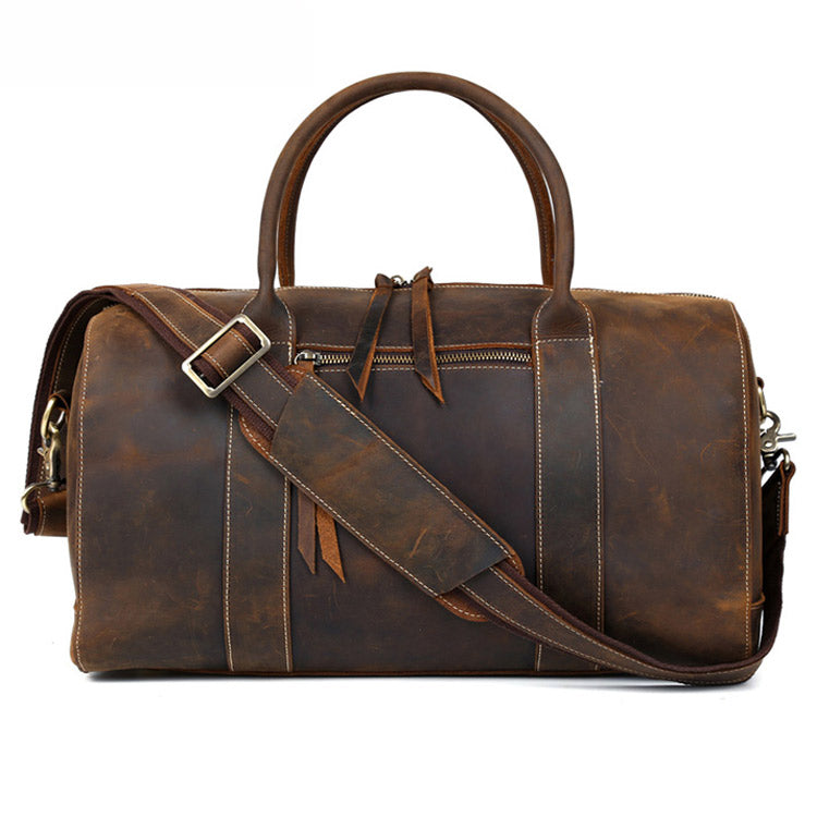 Vintage cowhide cowhide travel bag leather handbag brown leather duffel bag