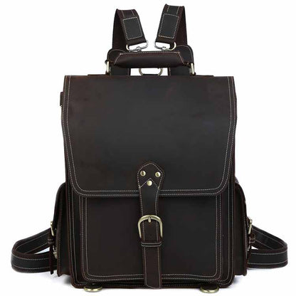 High Quality Vintage Crazy Horse Brown Leather Travel Rucksack Backpack For Men